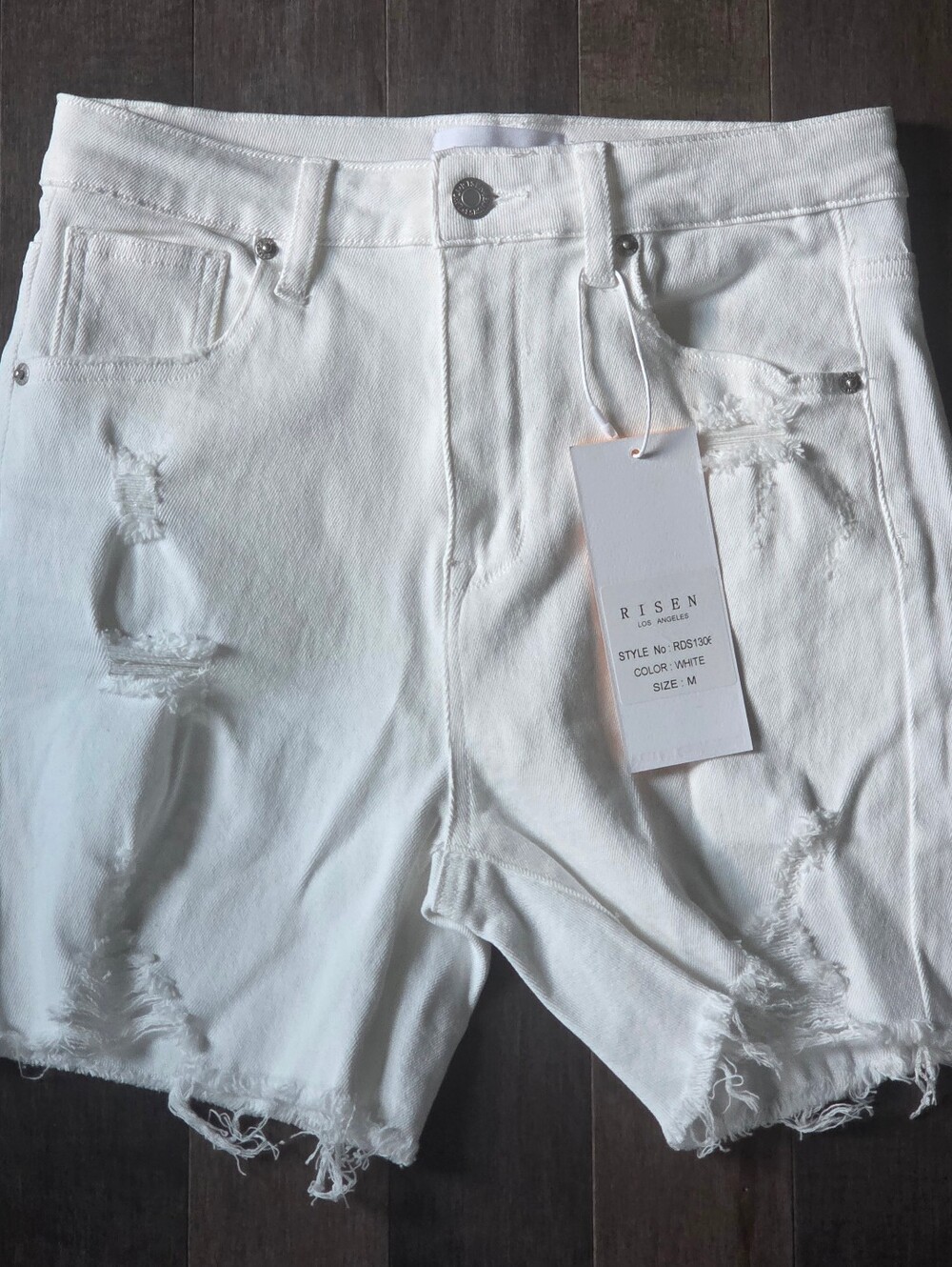 NWT Risen White Distressed Denim Shorts